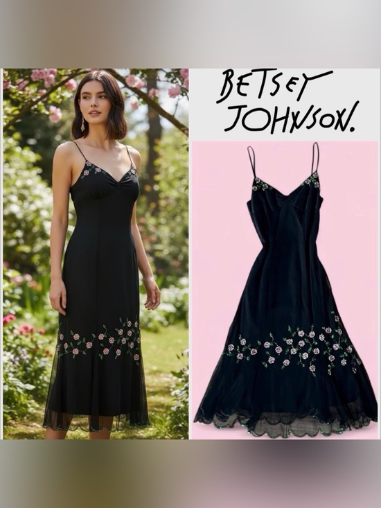 Betsey Johnson Dresses & Skirts - VintageY2K Betsey Johnson Black & Pink Floral Beaded Dress